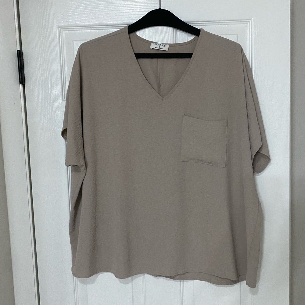 Zenana Outfitters Beige V-Neck Top